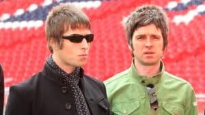 Liam Gallagher and Noel Gallagher of Oasis at Murrayfield Stadium in Edinburgh during their reunion tour.
