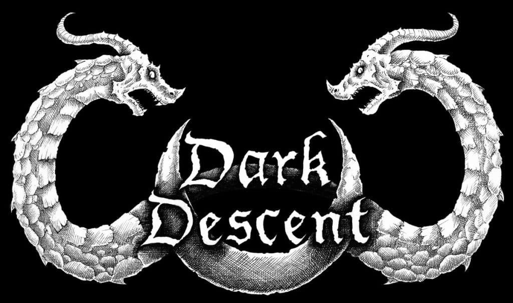 Dark Descent Records logo featuring two dragon heads in a circular ouroboros design