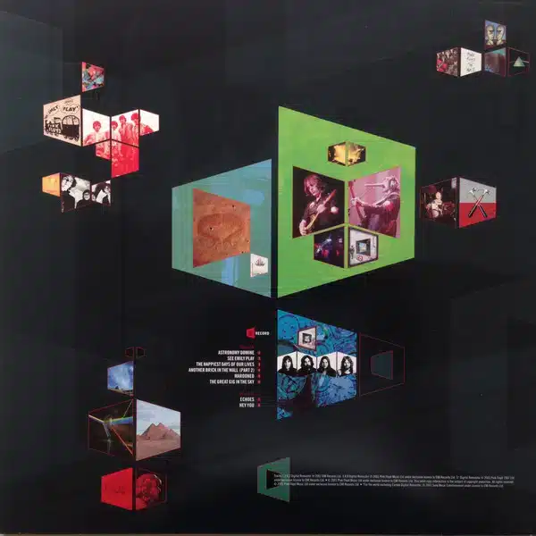 Pink Floyd Echoes: The Best of Pink Floyd Compilation Album Pink Floyd Echoes back cover artwork with geometric cubes featuring album imagery and track listing