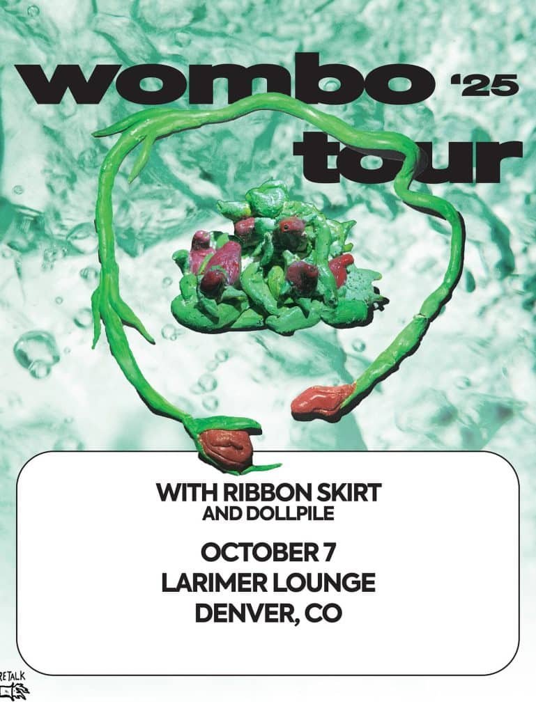Wombo Denver tour poster for October 7 show at Larimer Lounge with Ribbon Skirt and Dollpile