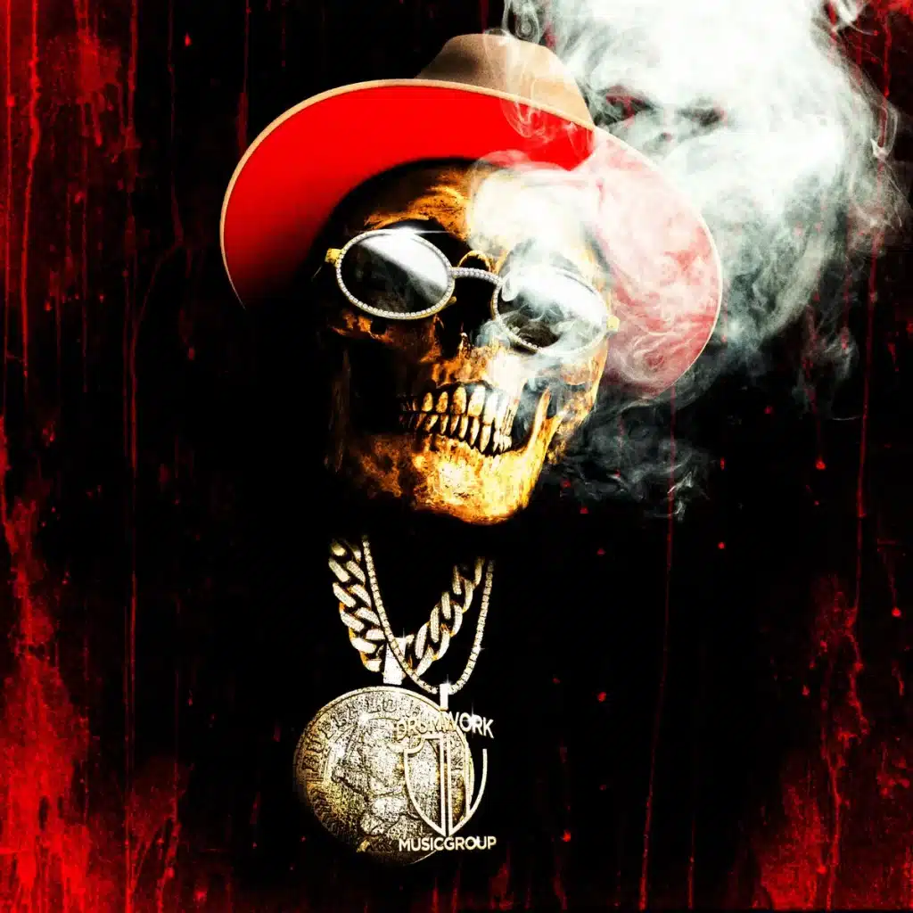 Album cover for Conway the Machine’s If It Bleeds It Can Be Killed, featuring a gold skull wearing sunglasses, a red hat, and smoke effects.