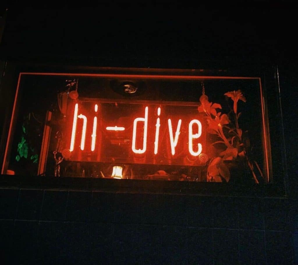 Red neon Hi-Dive Denver live music venue