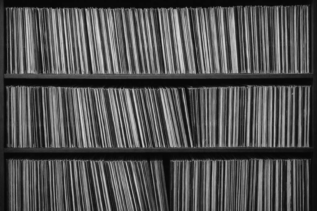 Artist and album guides featuring a vinyl record collection