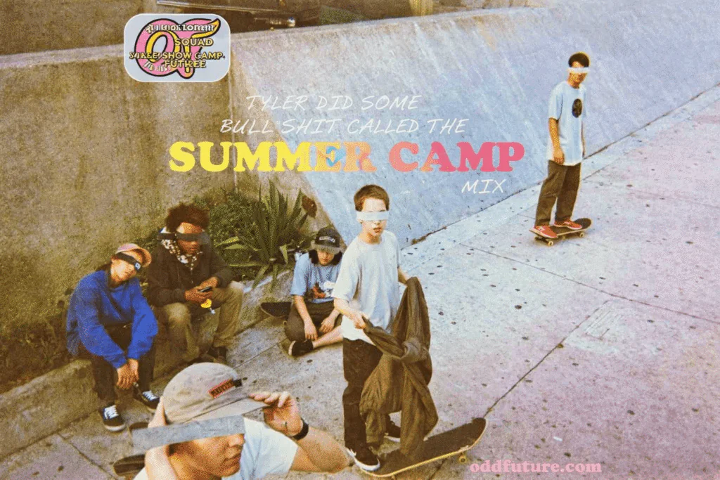 Original promotional art for Tyler, The Creator Summer Camp Mix featuring skaters with censored eyes and the Odd Future logo.